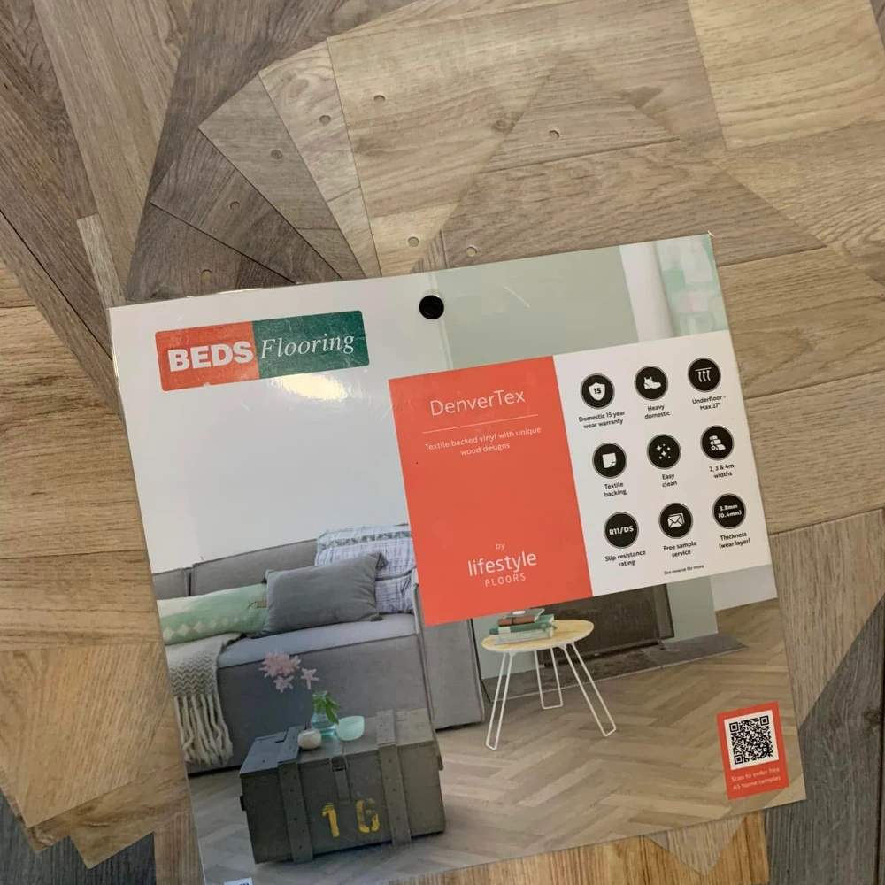 Wood-effect vinyl flooring samples in a range of natural tones